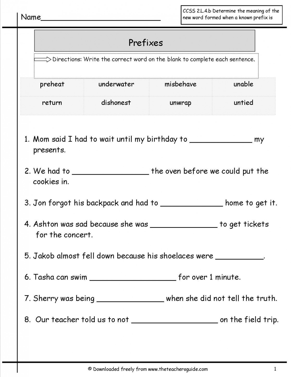 Free Prefixes and Suffixes Worksheets from The Teacher