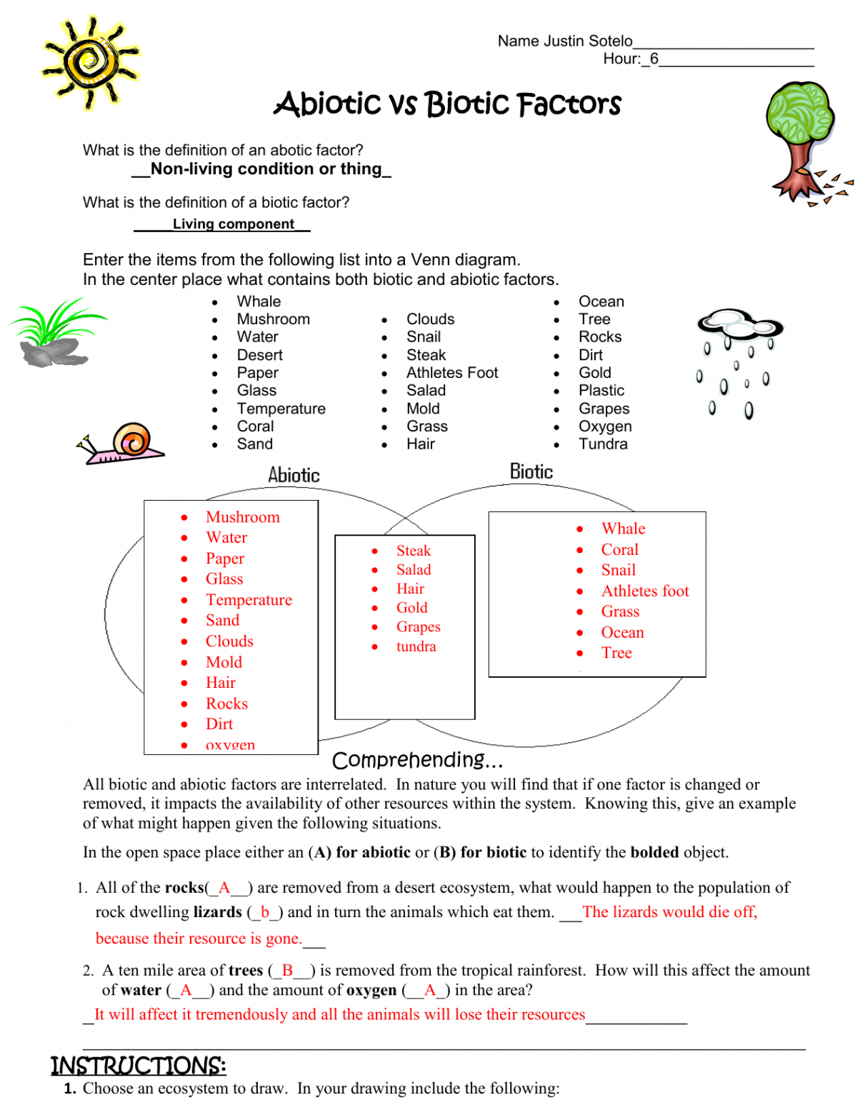 Free Printable Abiotic vs Biotic Factors Worksheets