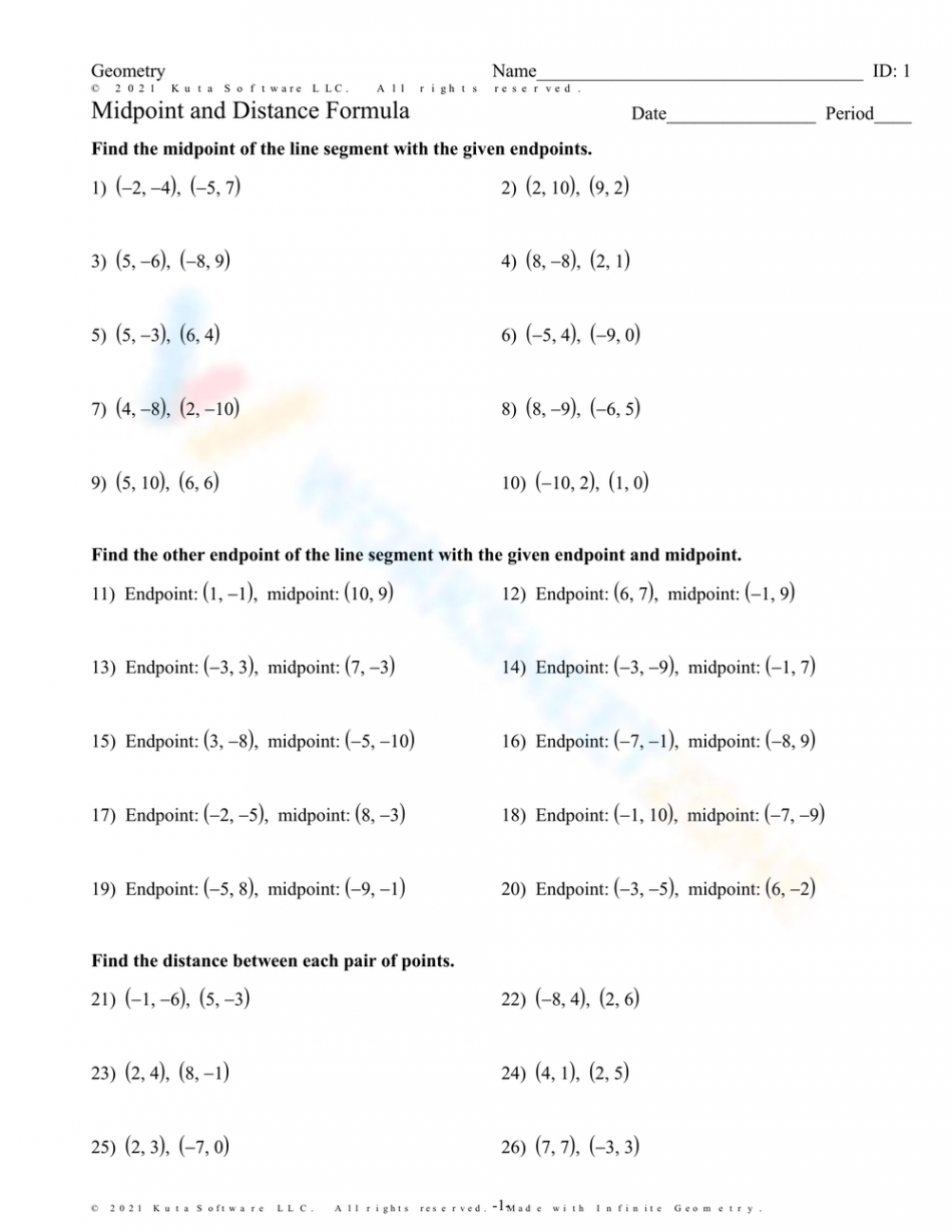 Free Printable Midpoint and Distance Formula Worksheets