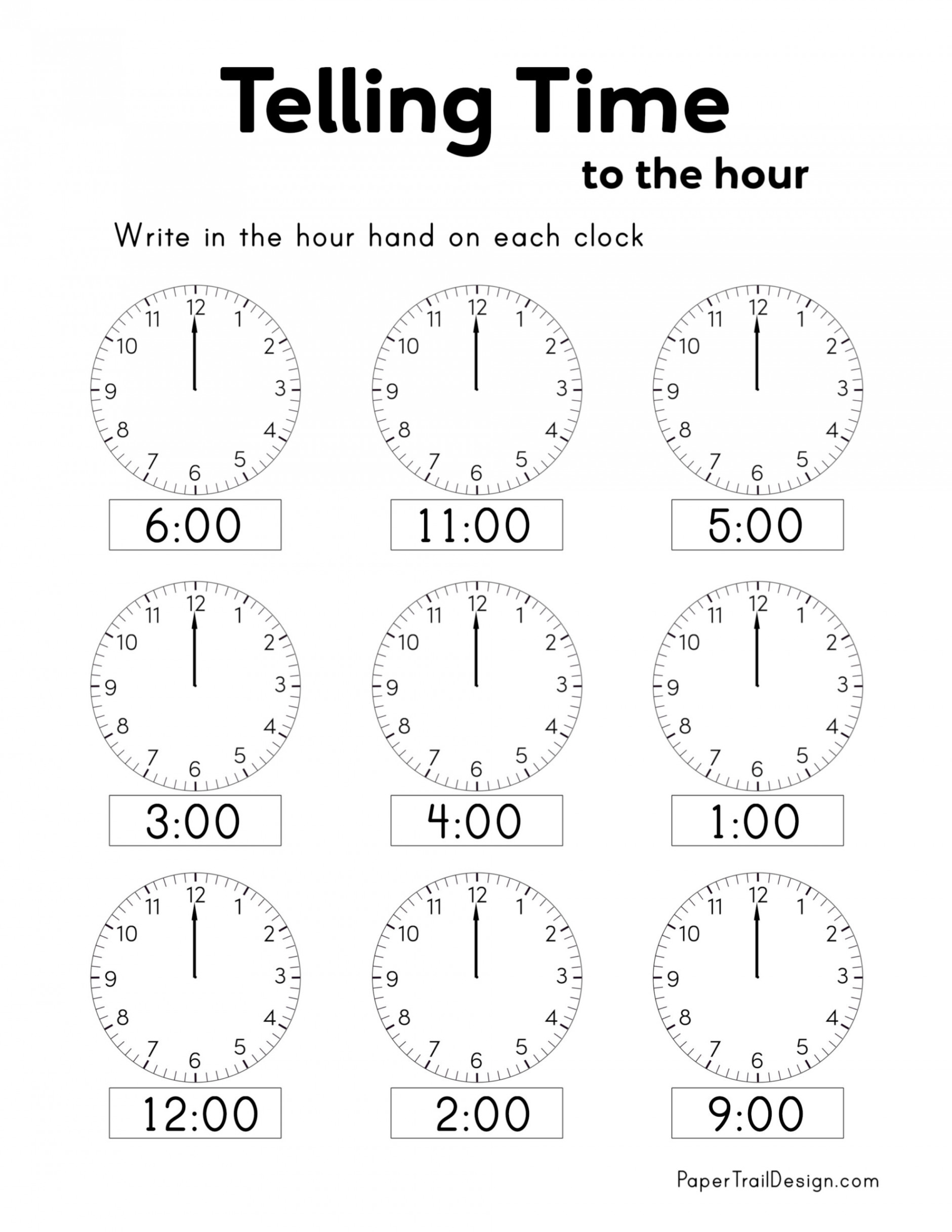 Free Printable Telling Time Worksheets - Paper Trail Design