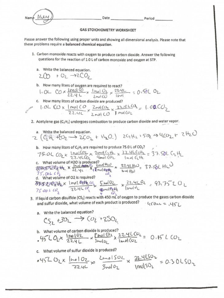 Gas Stoichiometry Worksheet KEY  PDF