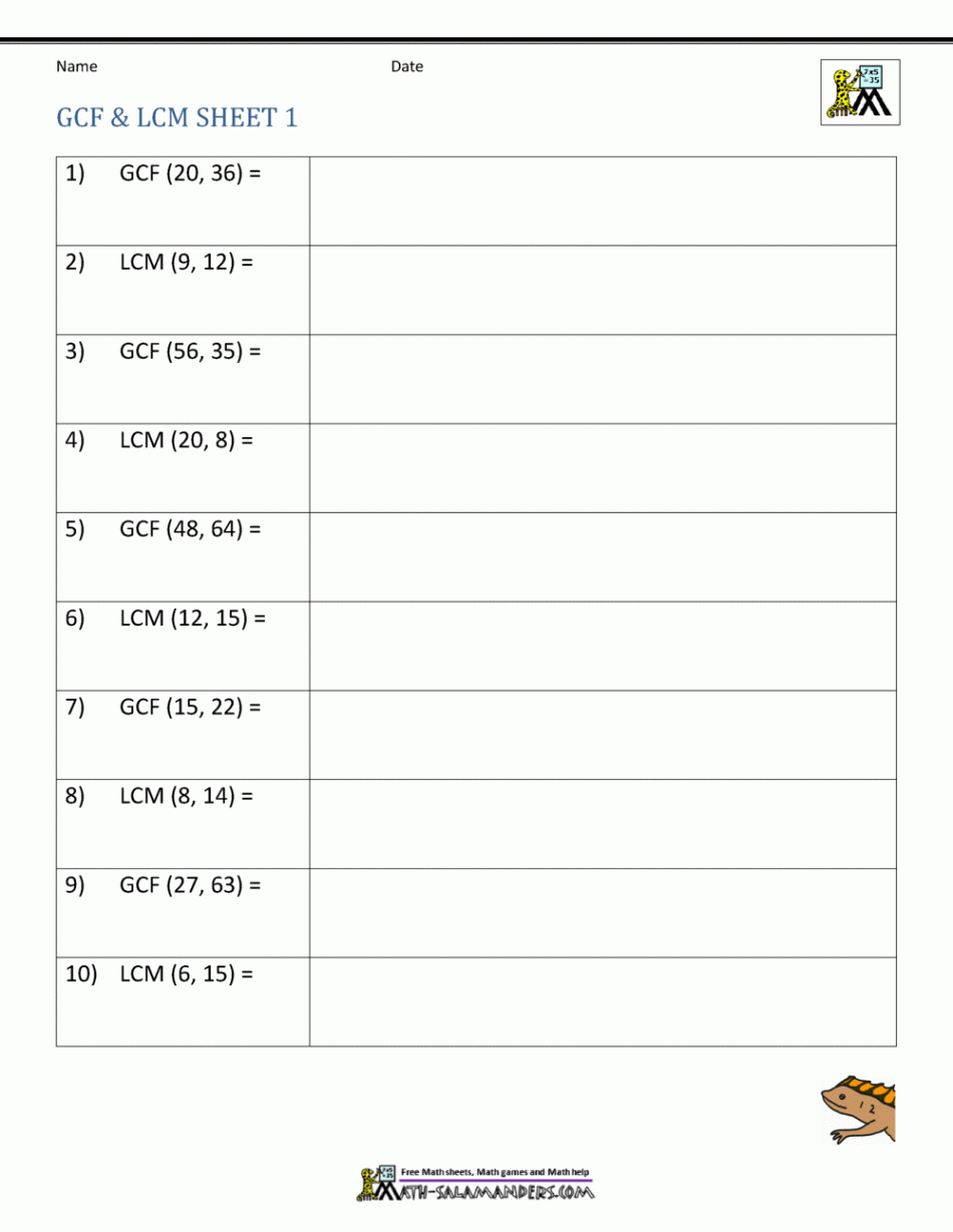 Greatest Common Factor Worksheet page