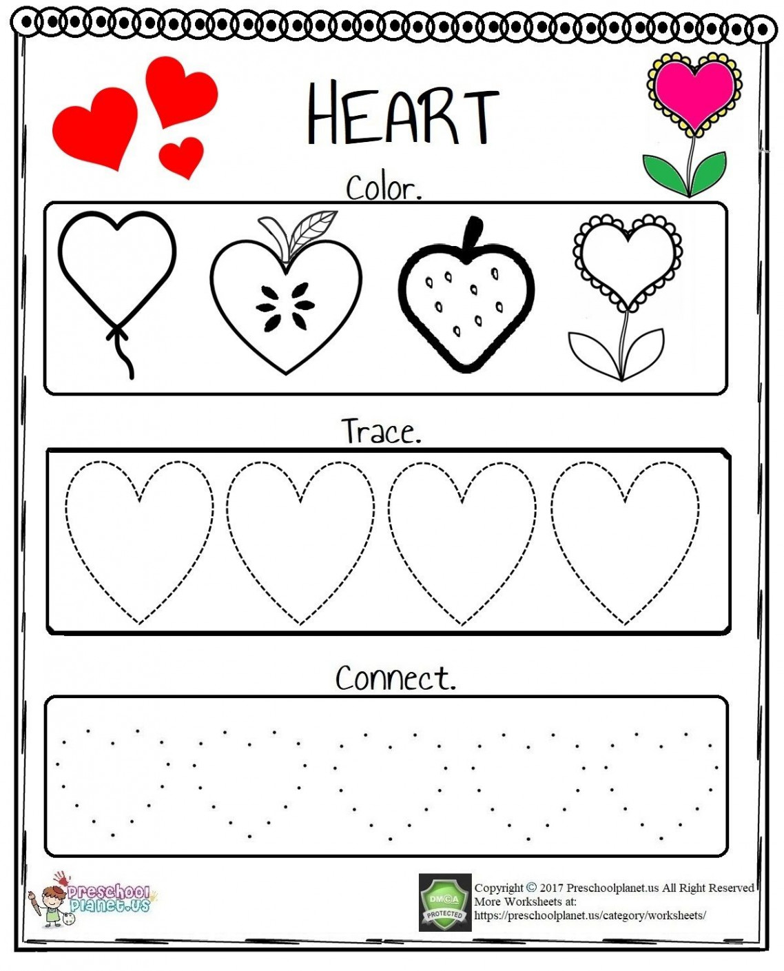 Heart Worksheet  Preschool worksheets, Shapes worksheets, Shapes