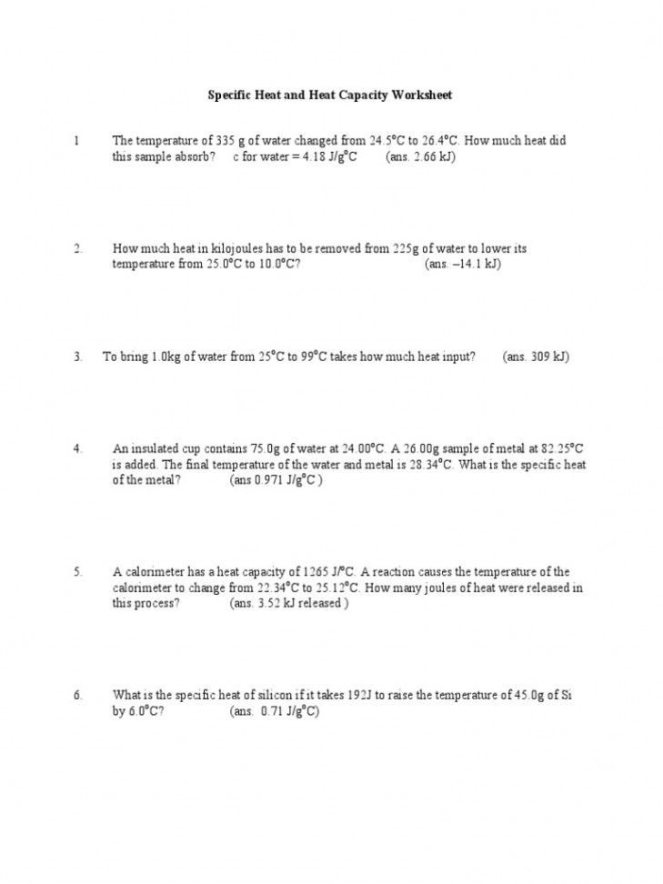 Heat and Heat Capacity Worksheet Answers PDF  PDF  Precipitation