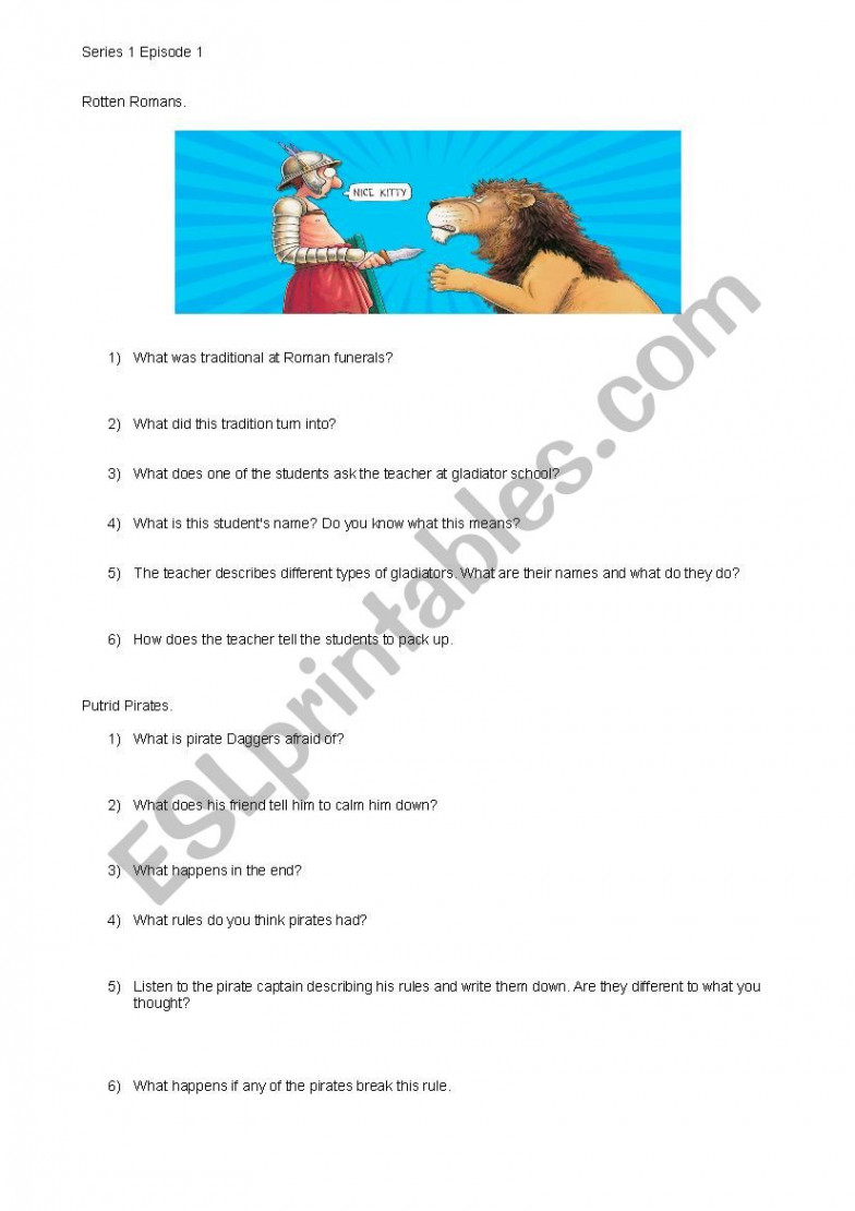 Horrible Histories Series  Episode  - ESL worksheet by gblack