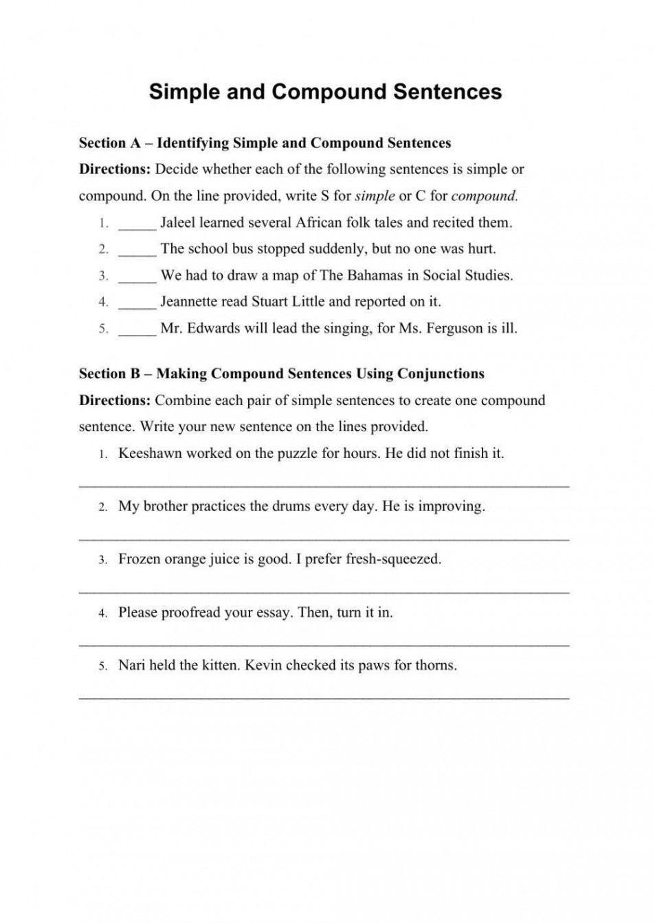 Identifying Simple and Compound Sentences worksheet  Live Worksheets