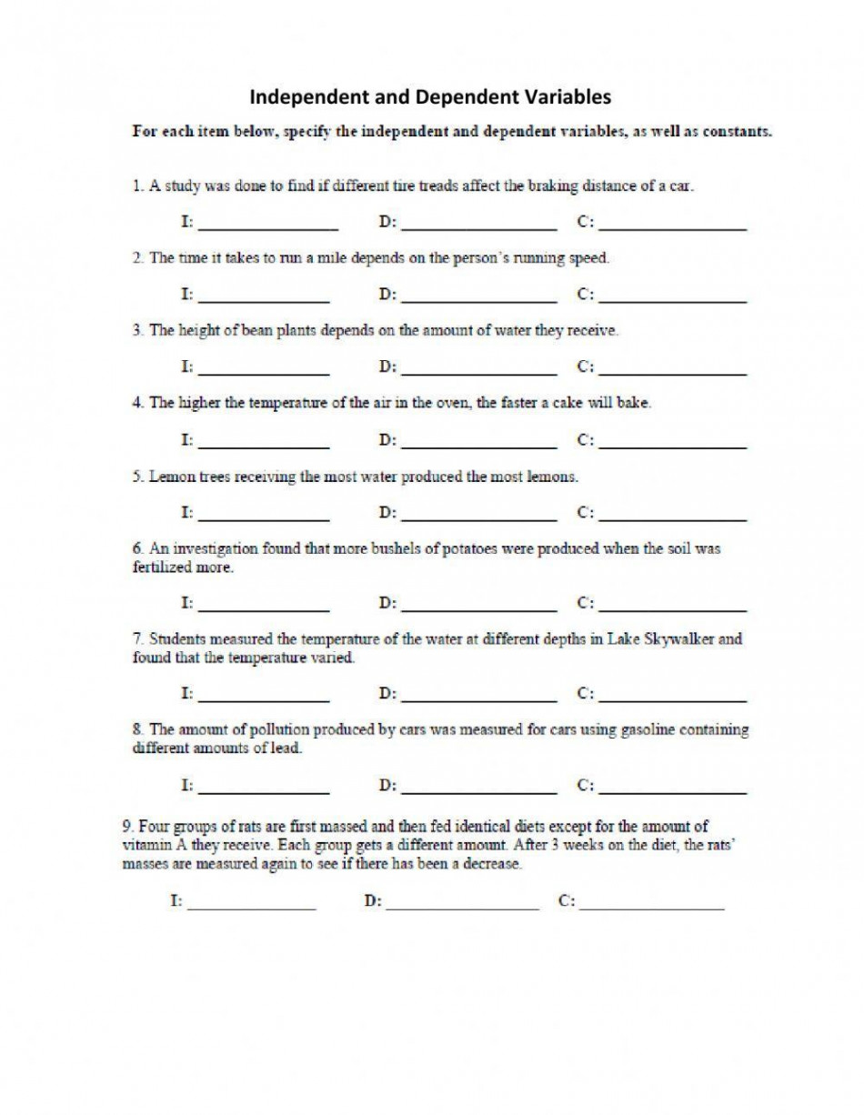 Independent and Dependent variables worksheet  Live Worksheets