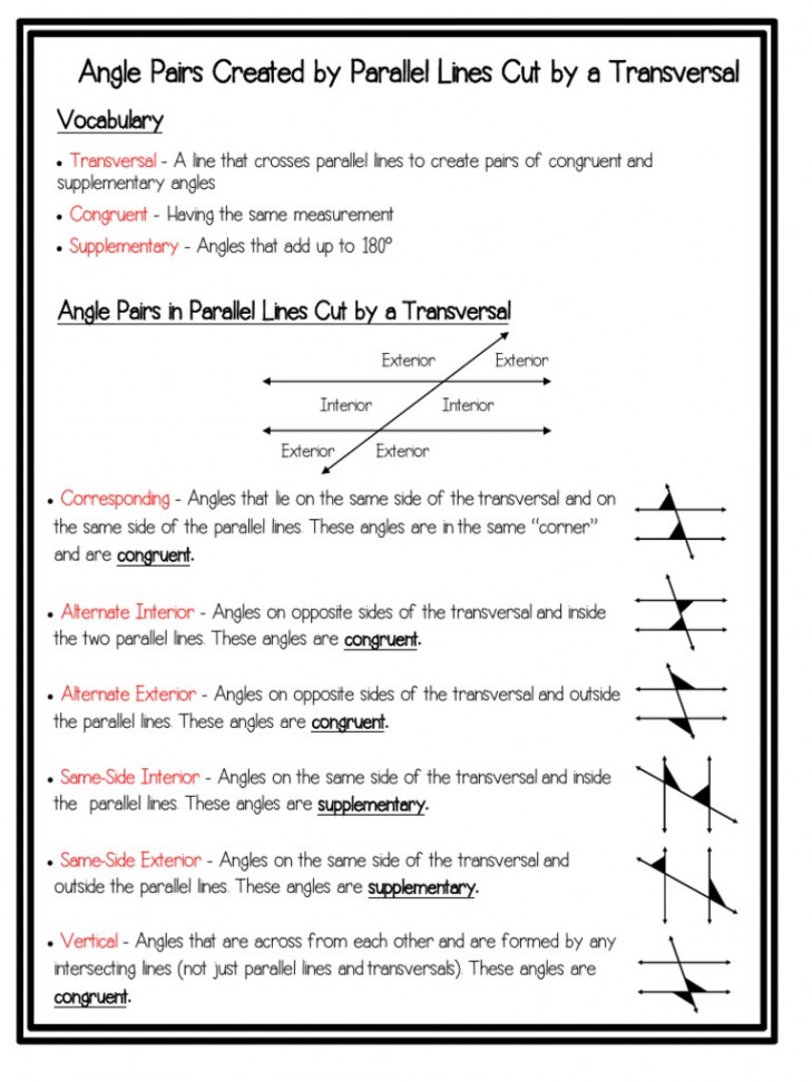 Key Transversal Notes Worksheets  PDF  Angle  Geometry