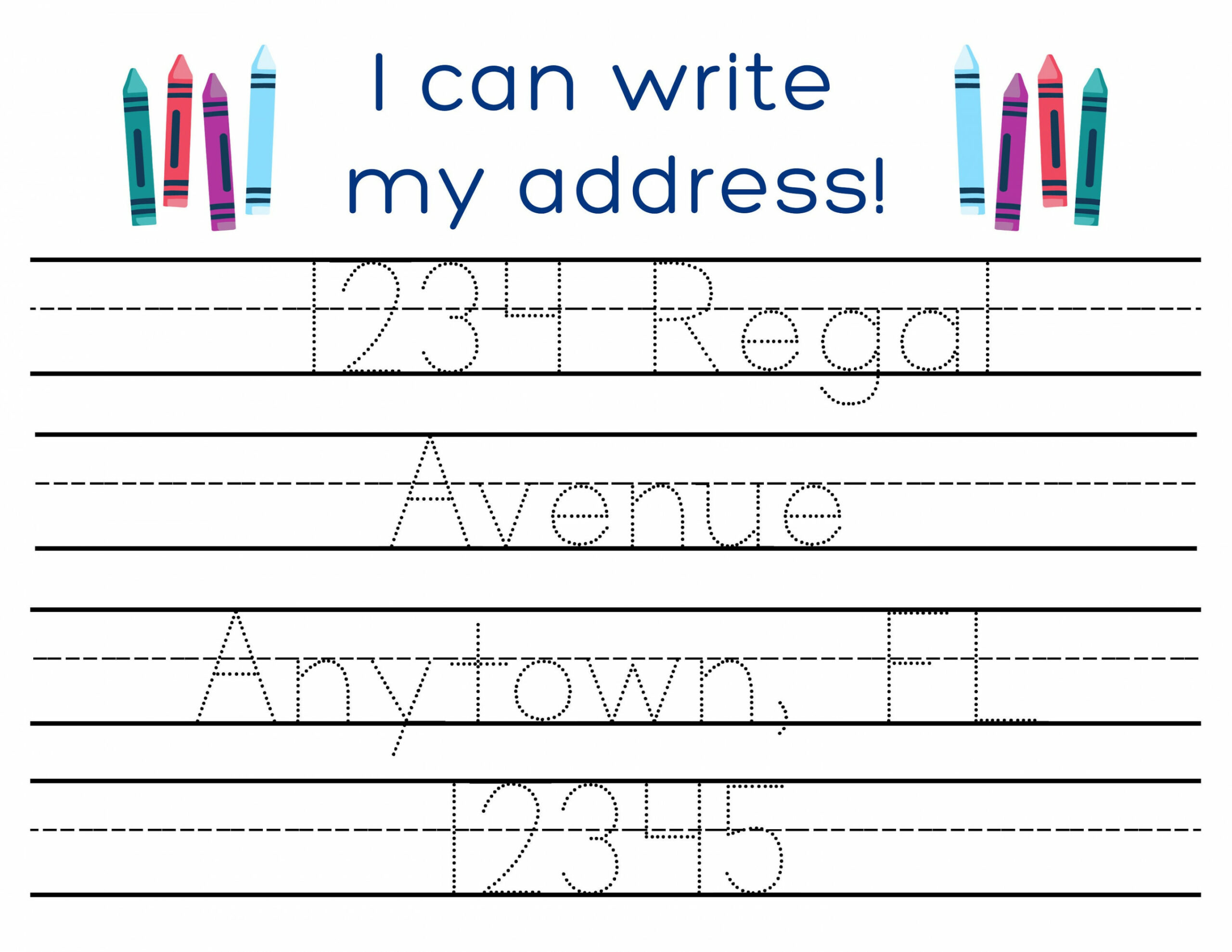 Learn to write your address/Practice writing worksheet/Letter tracing/Home  school/Kindergarten/Preschool