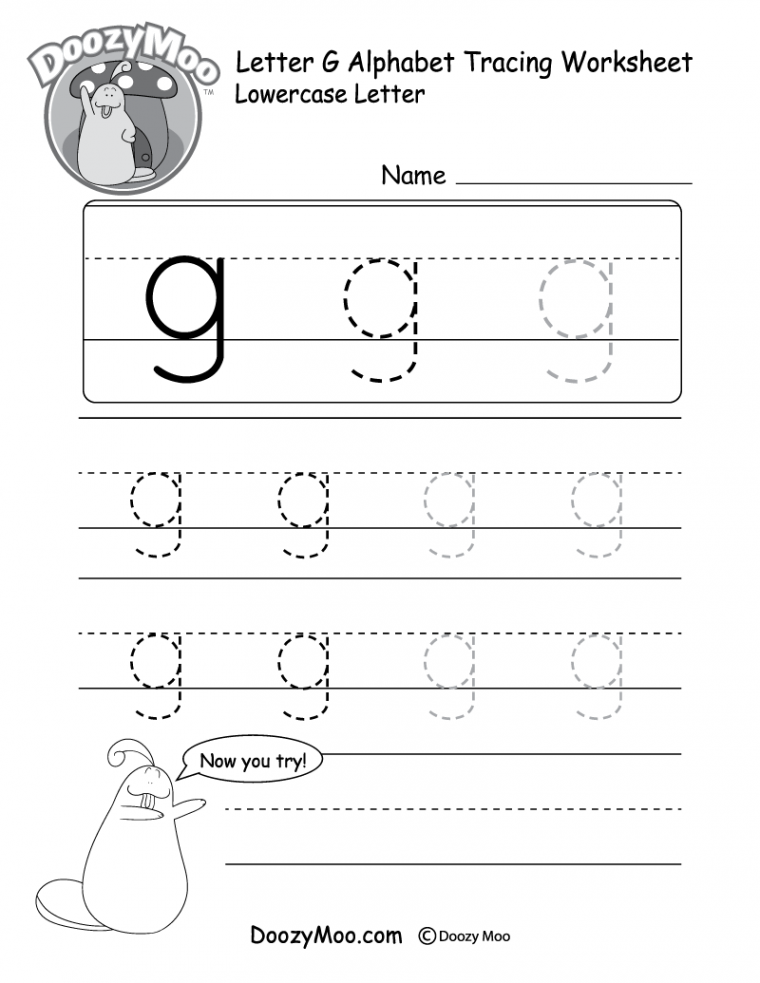 Lowercase Letter "g" Tracing Worksheet - Doozy Moo