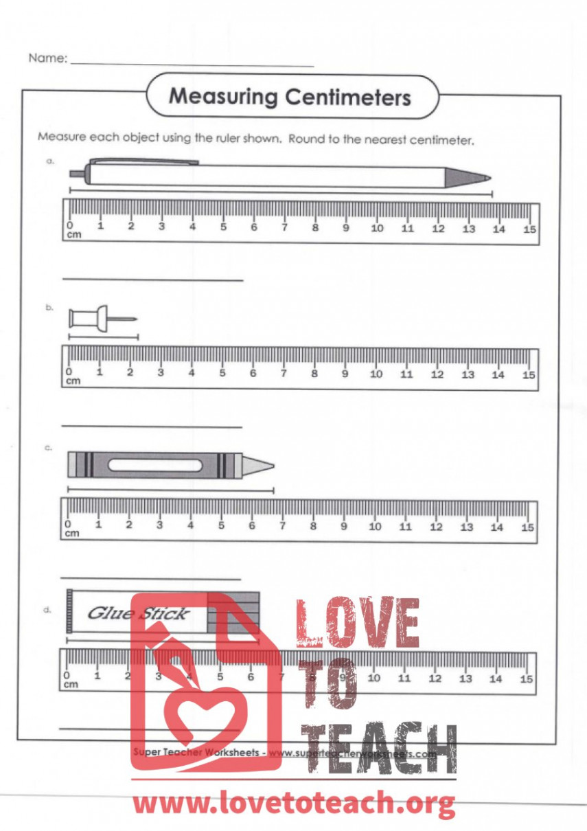 Measuring Centimeters (B) (with Answer Key)  LoveToTeach