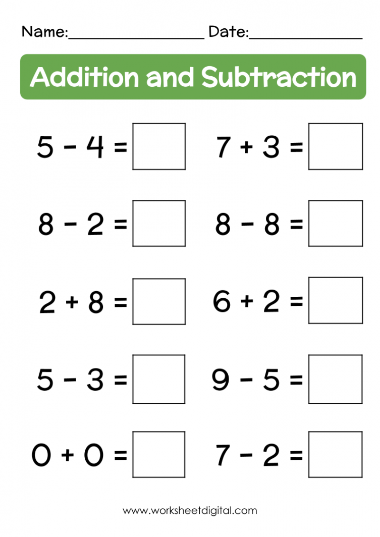 Mixed Addition and Subtraction Sums - Worksheet Digital