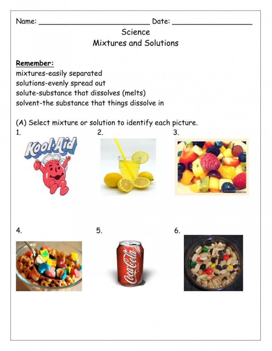 Mixtures and Solution worksheet  Live Worksheets