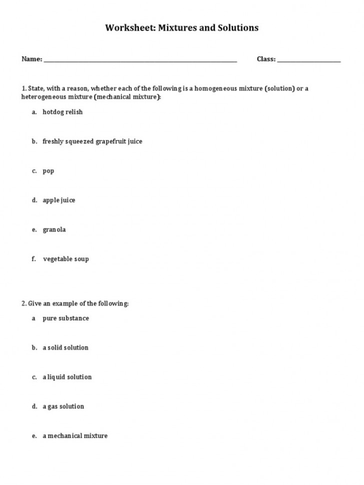 Mixtures and Solutions Worksheets  PDF  Solution  Mixture