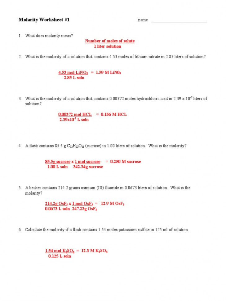 Molarity - Worksheet  Ans Key  PDF  Molar Concentration  Magnesium