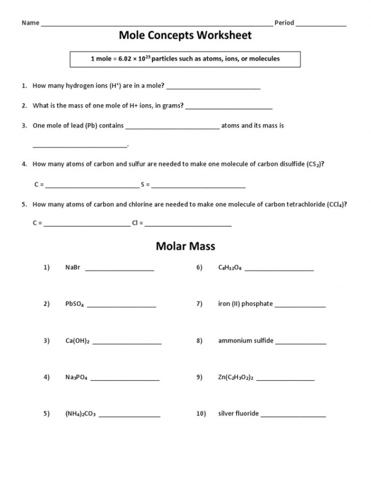 Mole Concepts Worksheet and Molar Mass and KEY  PDF  Mole (Unit