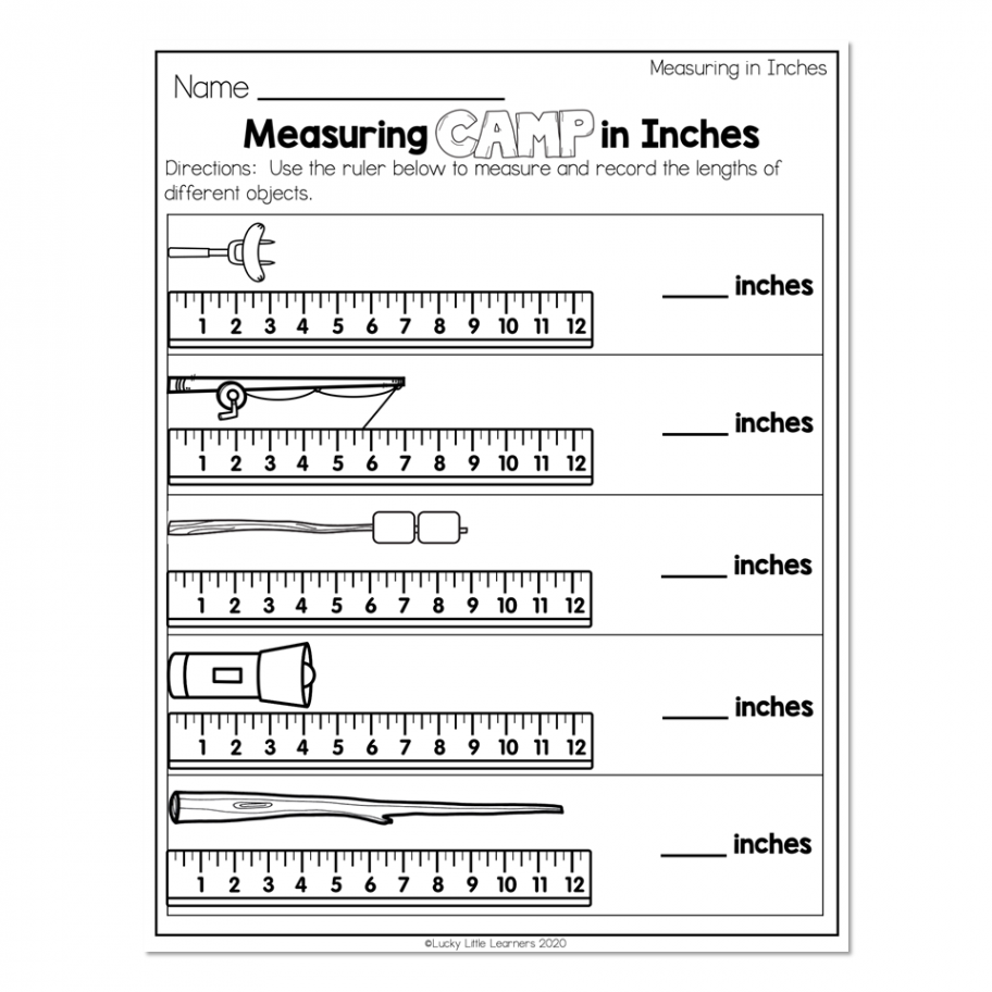 nd Grade Math Worksheets - Measurement - Measuring in Inches - Measuring  Camp in Inches