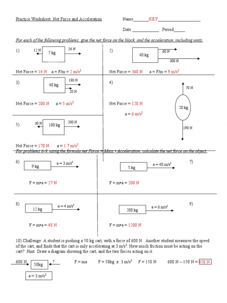 Net - Force - and - Acceleration - Practice - Worksheet KEY