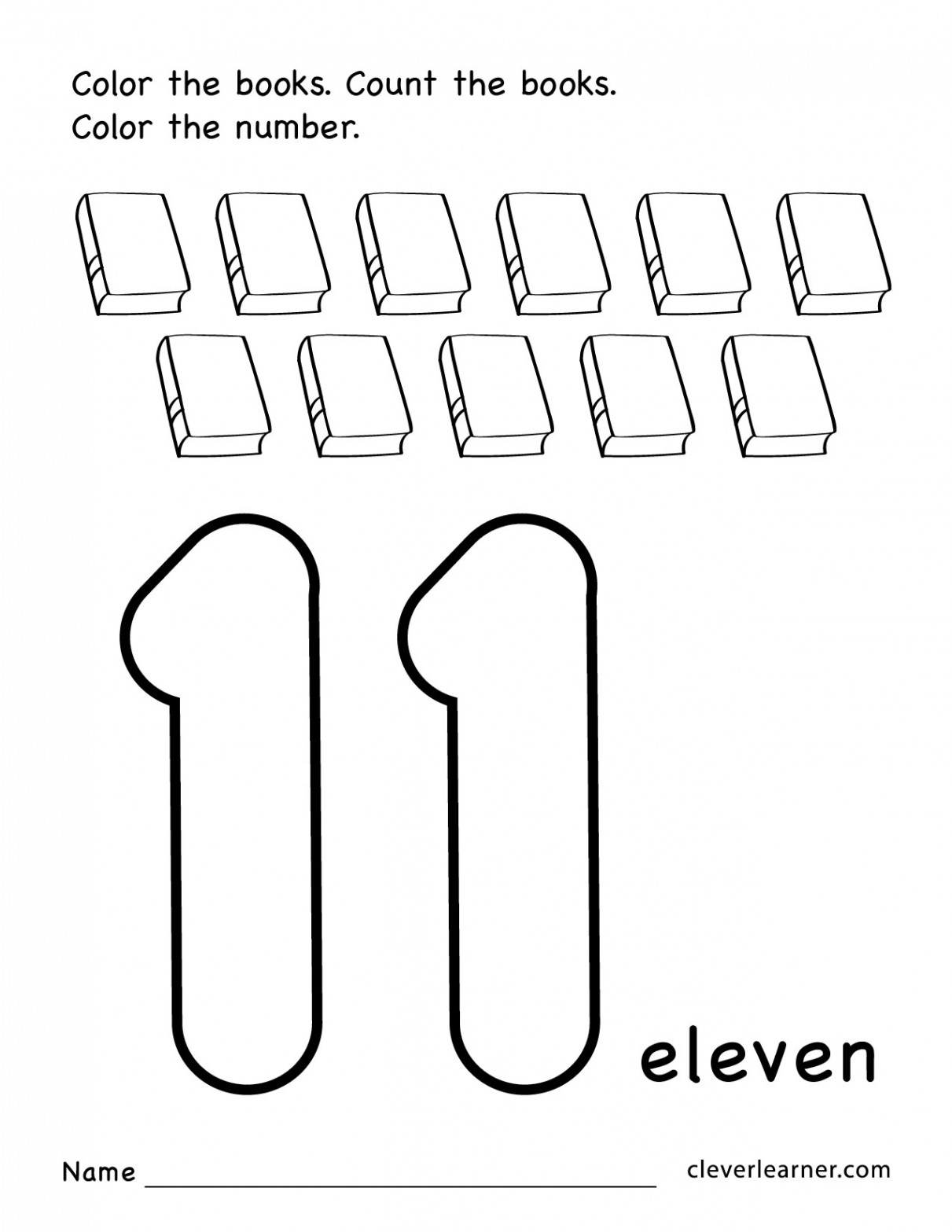 Number eleven writing, counting and identification printable