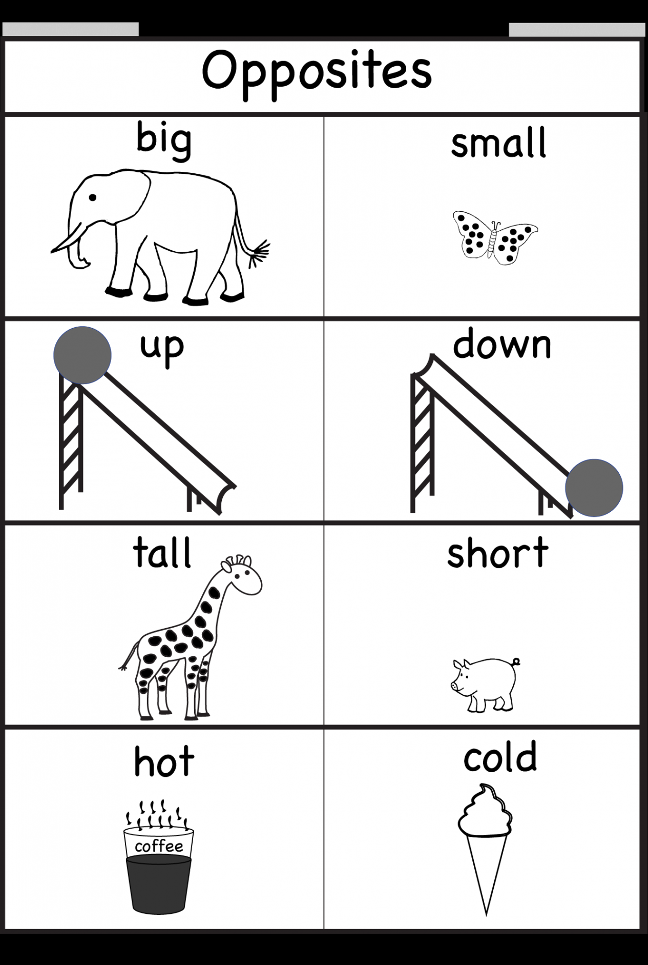 Opposites –  Worksheets  Opposites preschool, Preschool