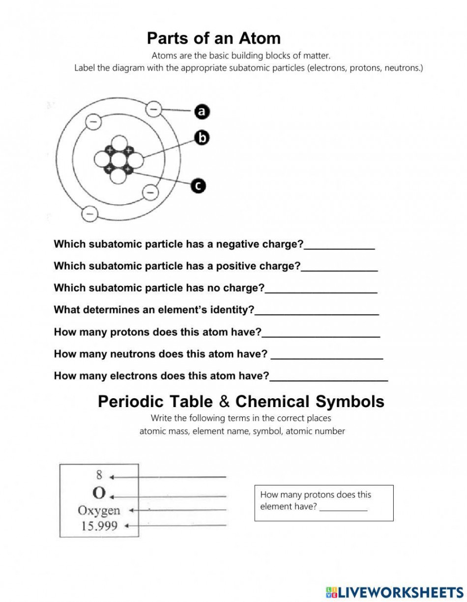 Parts of an Atom interactive worksheet  Live Worksheets