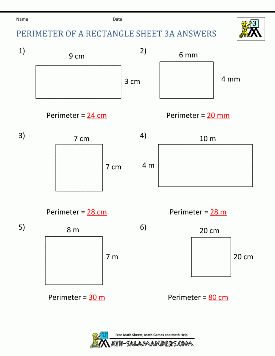 perimeter of a rectangle worksheets image