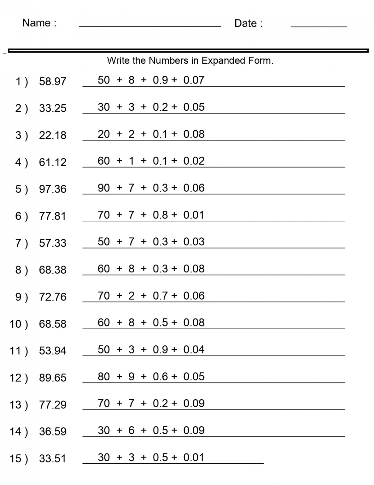 Place Value Worksheets Expanded Form With Decimals Worksheets