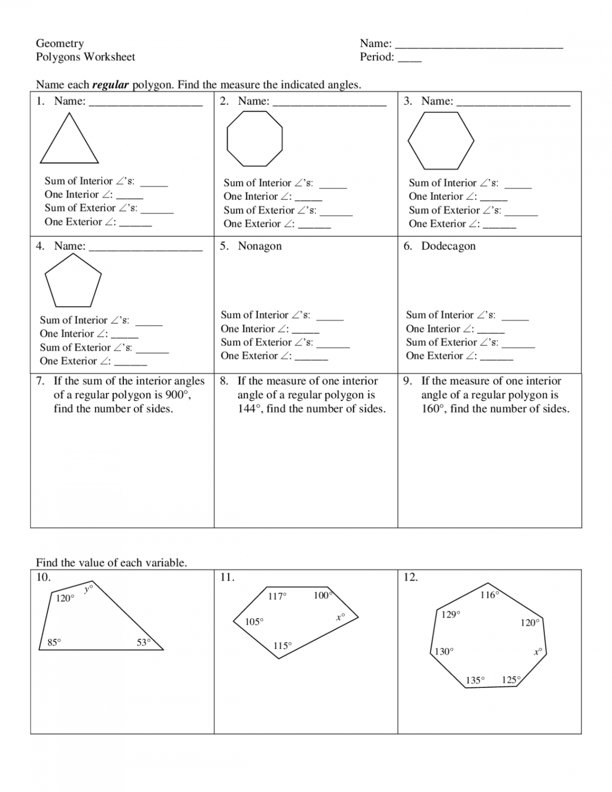 Polygons Worksheet Period: ____ Name each regular   Slides