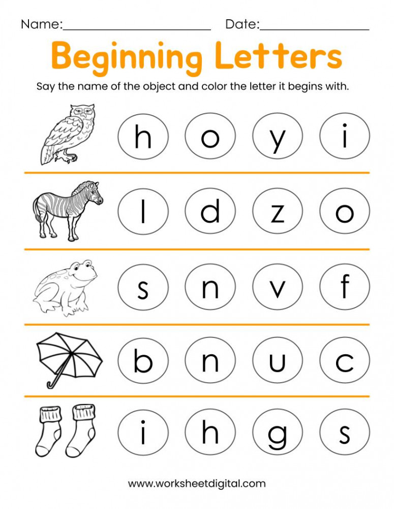 Printable Beginning Letters Worksheets for Kindergarten