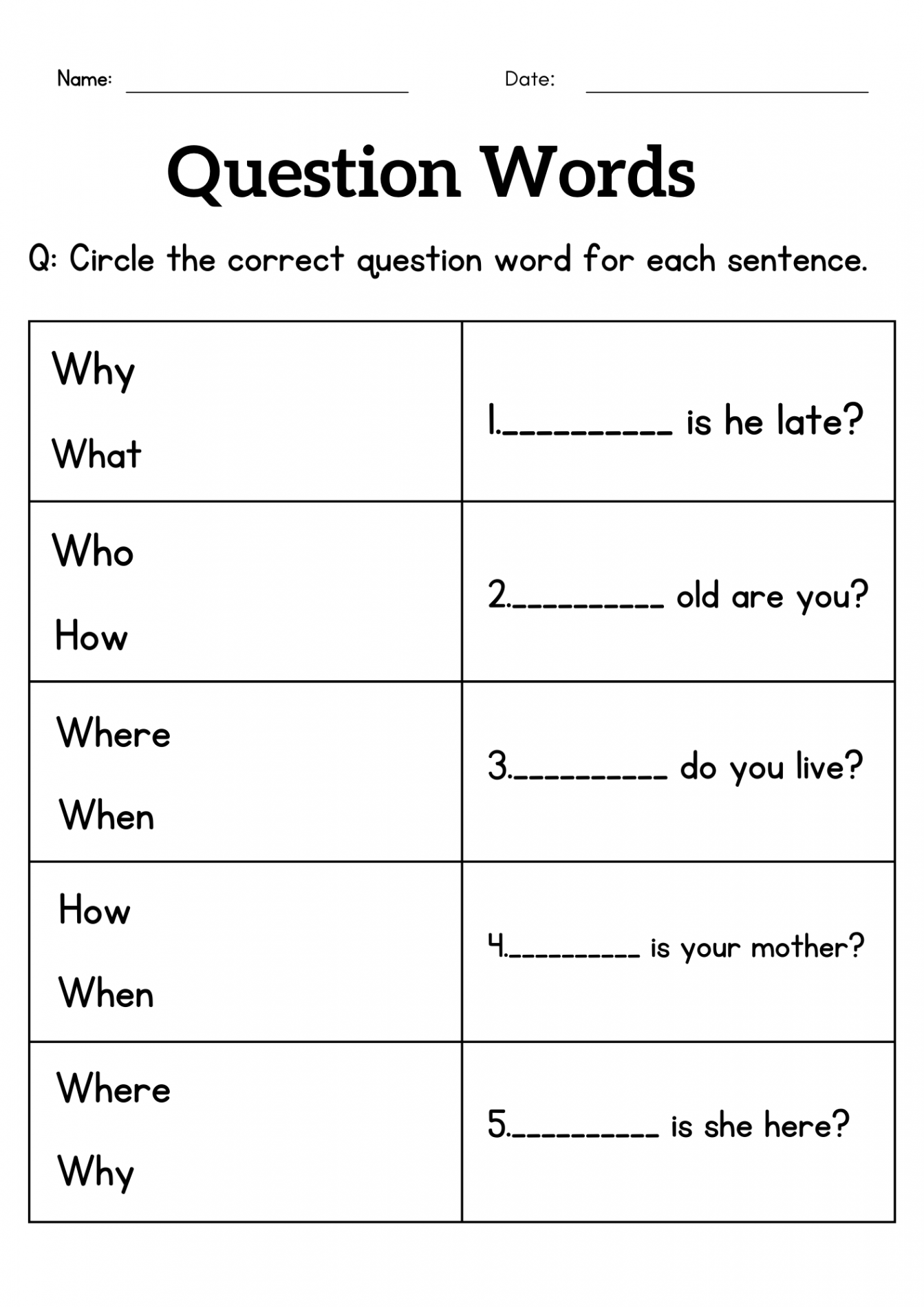 question words worksheet for grade  or  - wh questions exercises