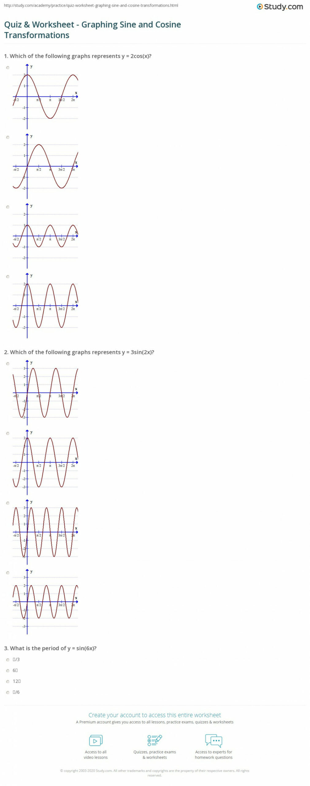 Quiz & Worksheet - Graphing Sine and Cosine Transformations