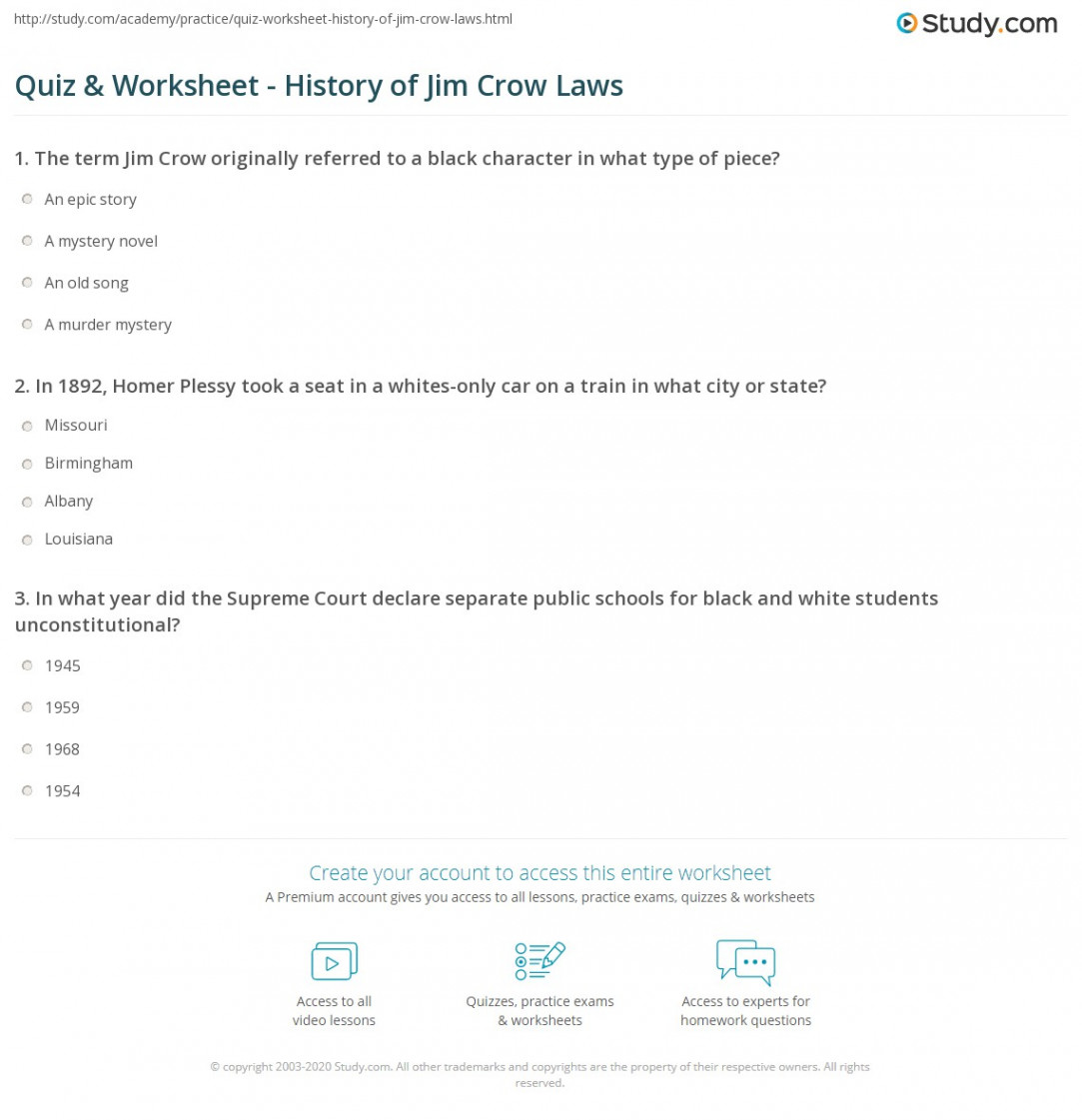 Quiz & Worksheet - History of Jim Crow Laws  Study