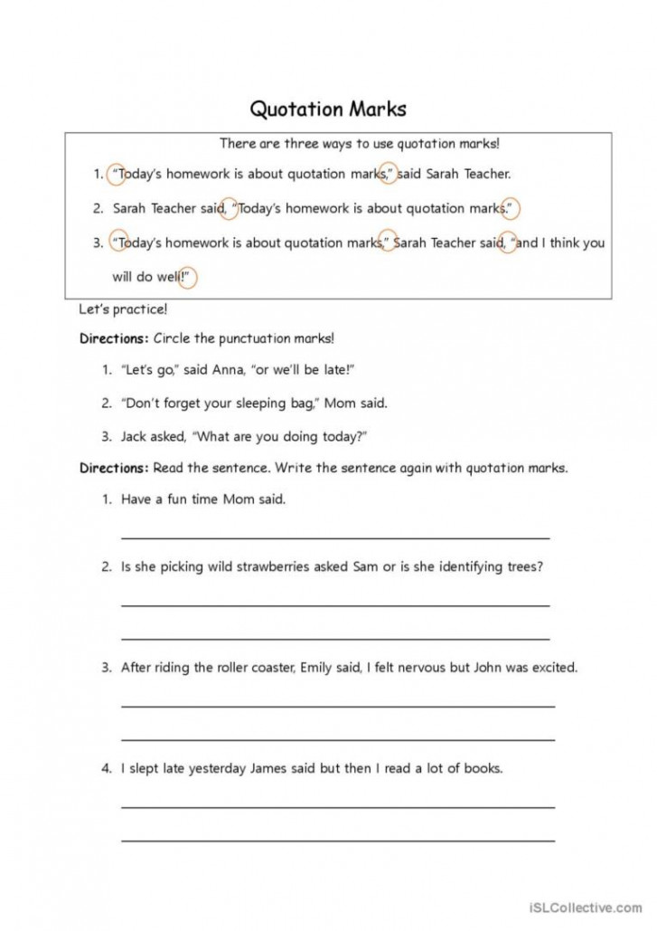 Quotation Marks: English ESL worksheets pdf & doc