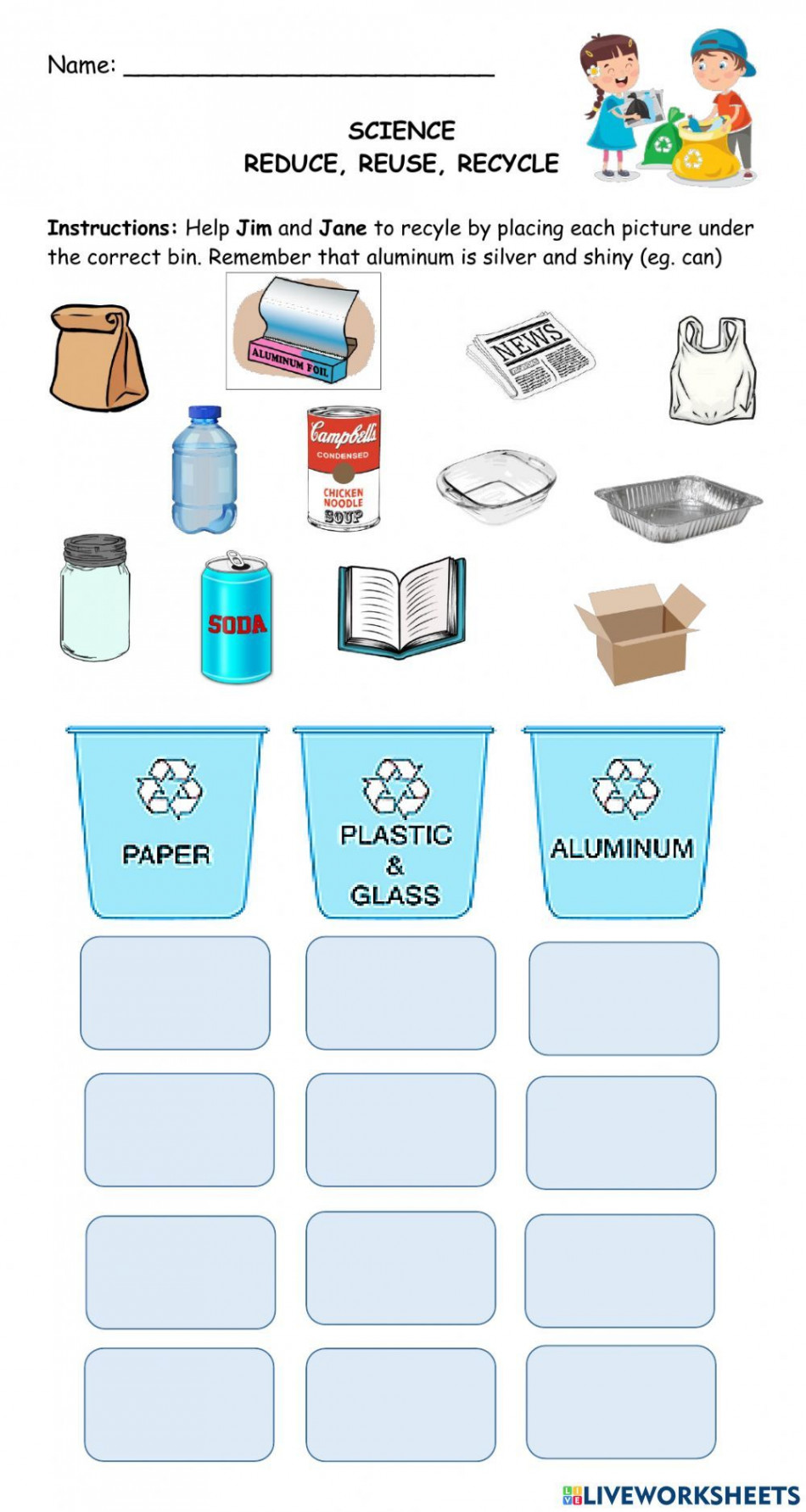 Reduce Reuse Recycle Worksheet  Reduce reuse recycle, Recycling