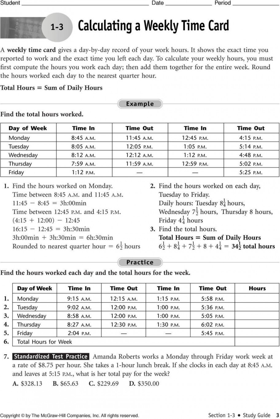 Section   Weekly Time Card Worksheet Answers  Assessment