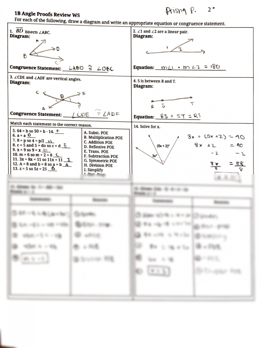 SOLUTION: Angle Proofs Review Worksheet - Studypool