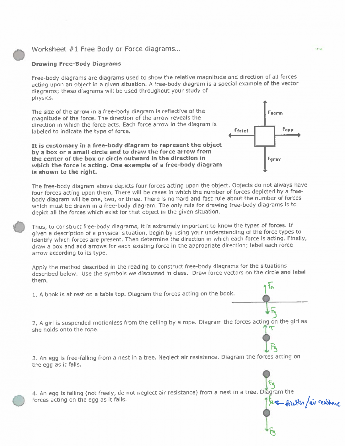 SOLUTION: Free body diagram worksheet with answers - Studypool