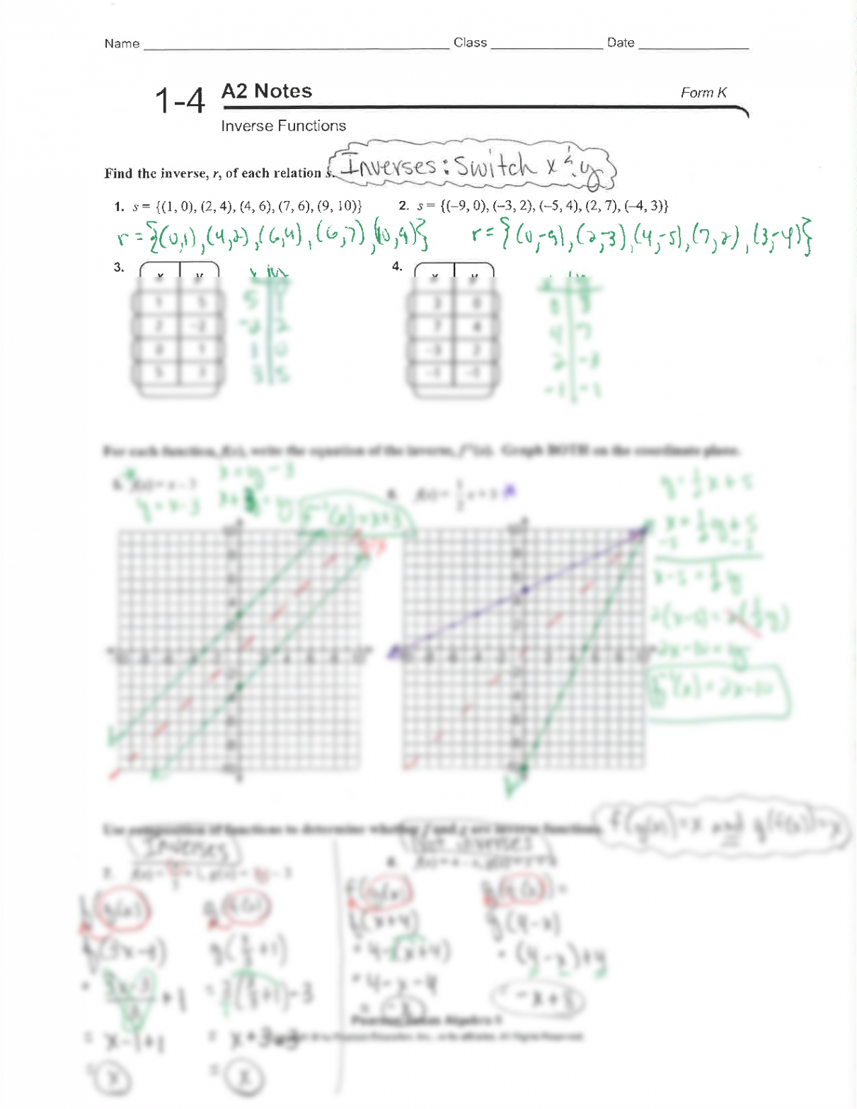 SOLUTION: Inverse Functions Worksheet - Studypool