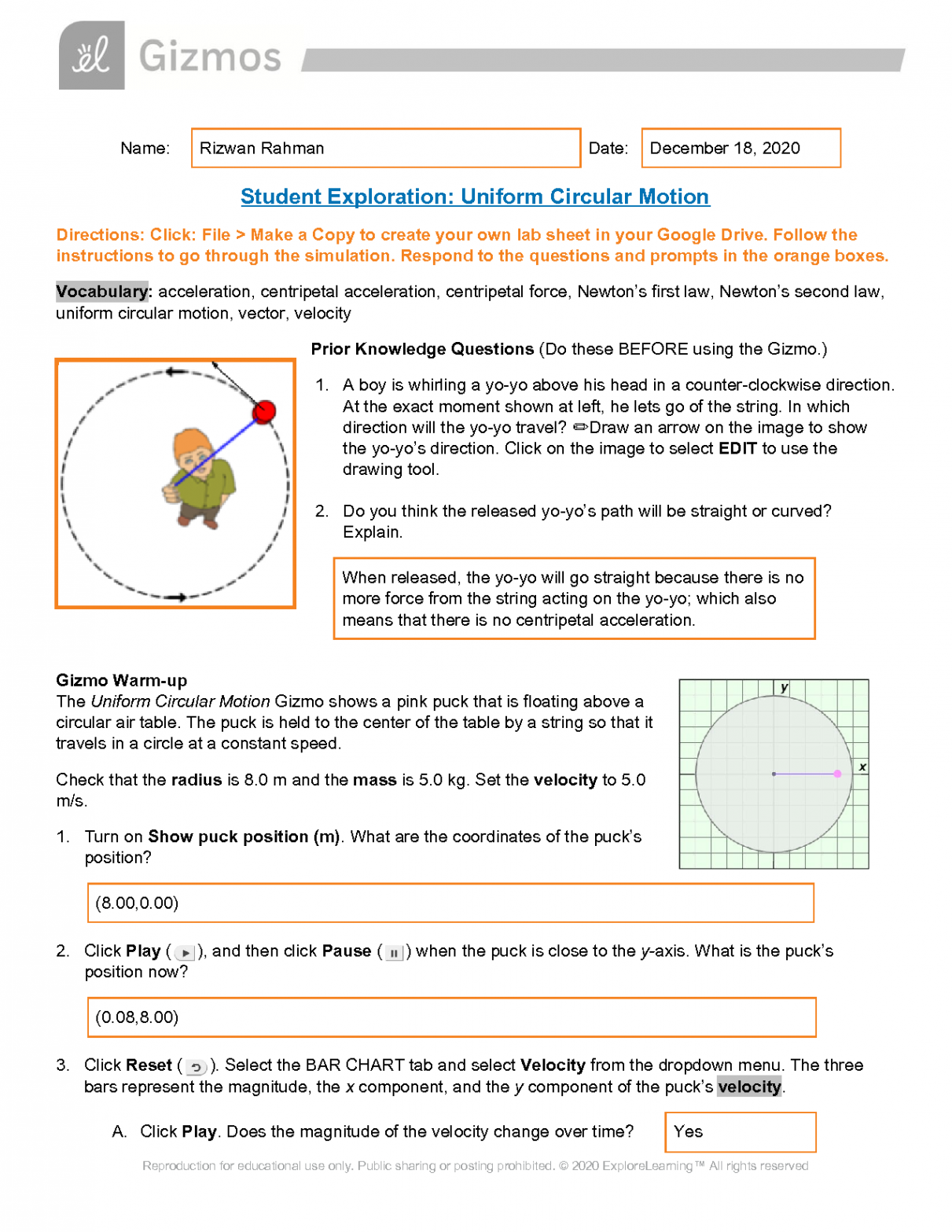 SOLUTION: Uniform circular motion gizmo lab pdf - Studypool