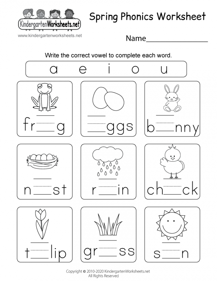 Spring Phonics Worksheet for Kindergarten  Kindergarten phonics