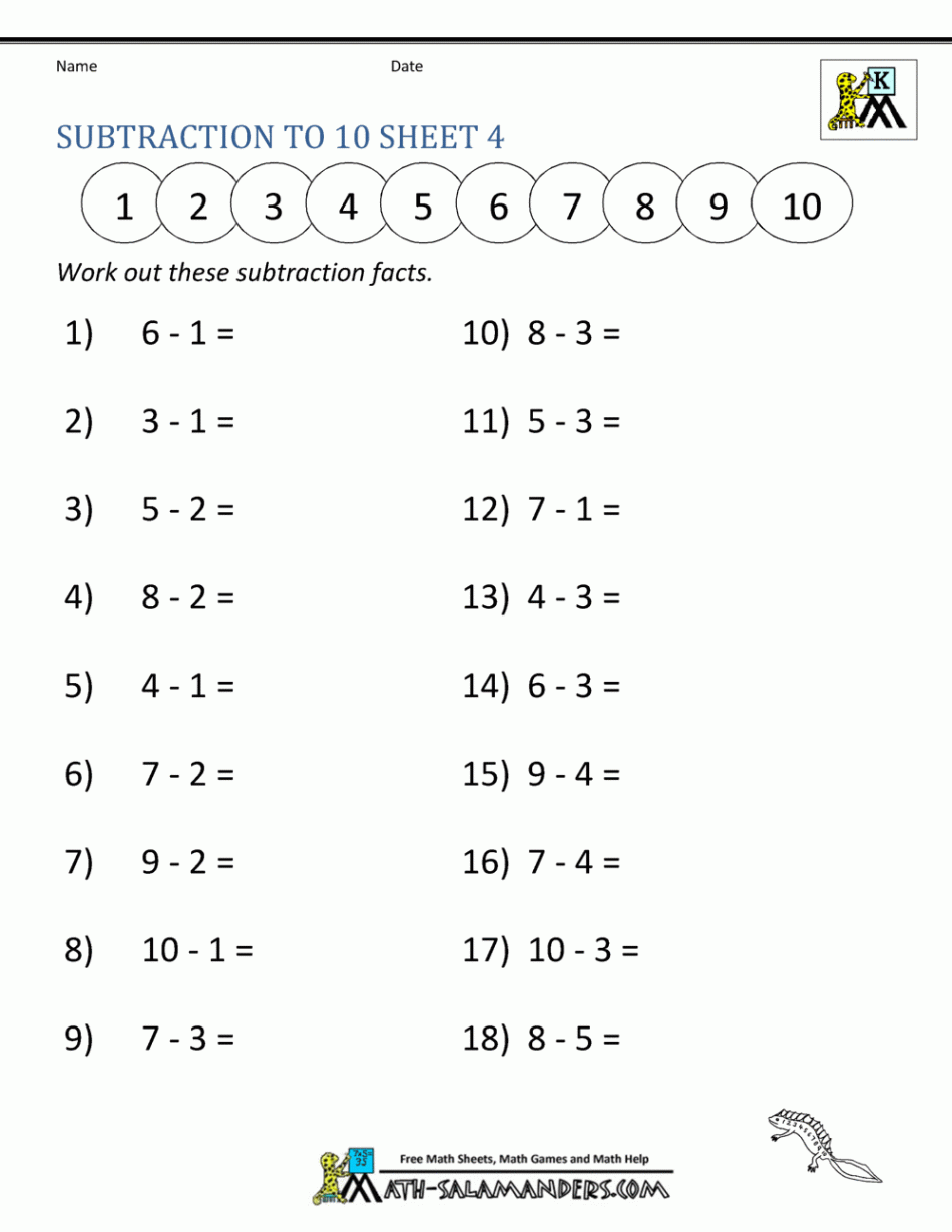 Subtraction to  Worksheets