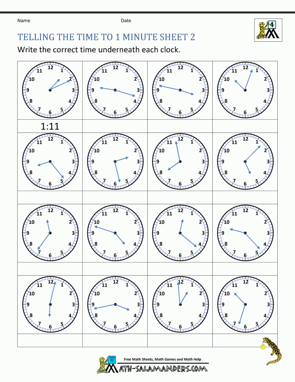 Telling Time Worksheets Grade  to the nearest minute