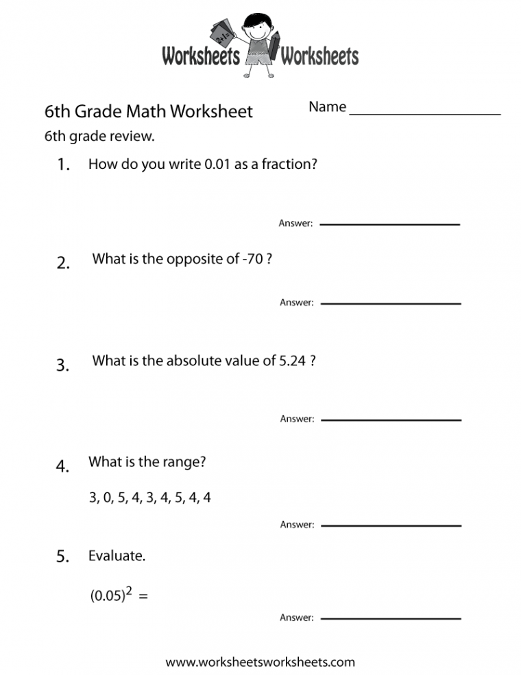 th Grade Math Review Worksheet  Worksheets Worksheets