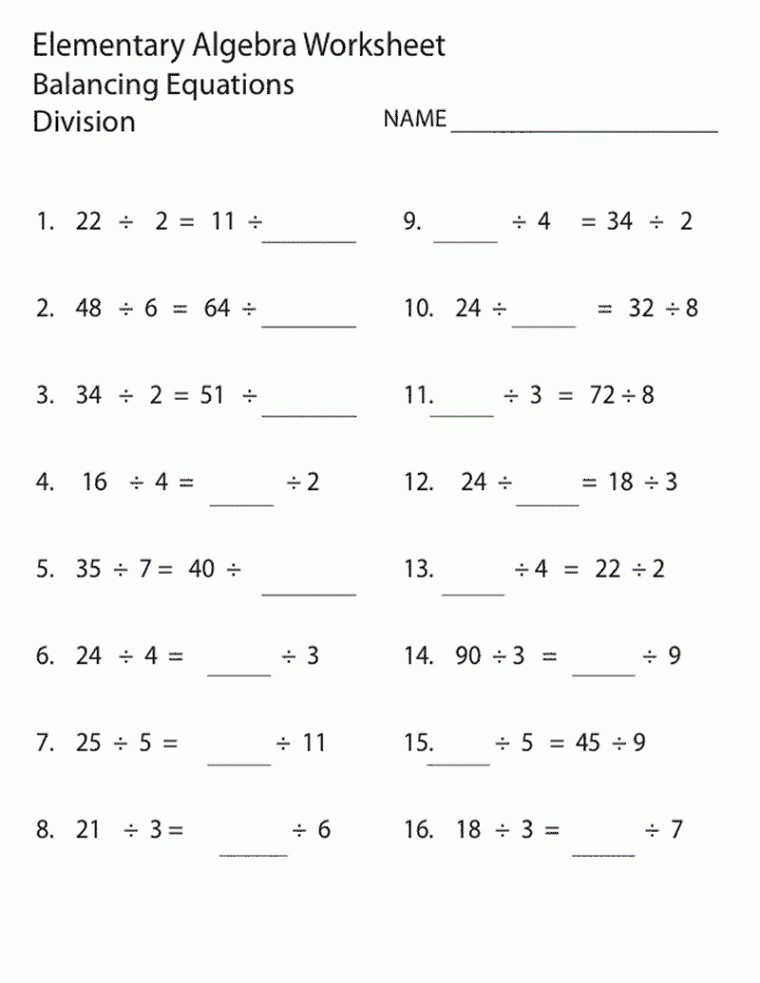 th Grade Math Worksheets  Elementary algebra, Elementary