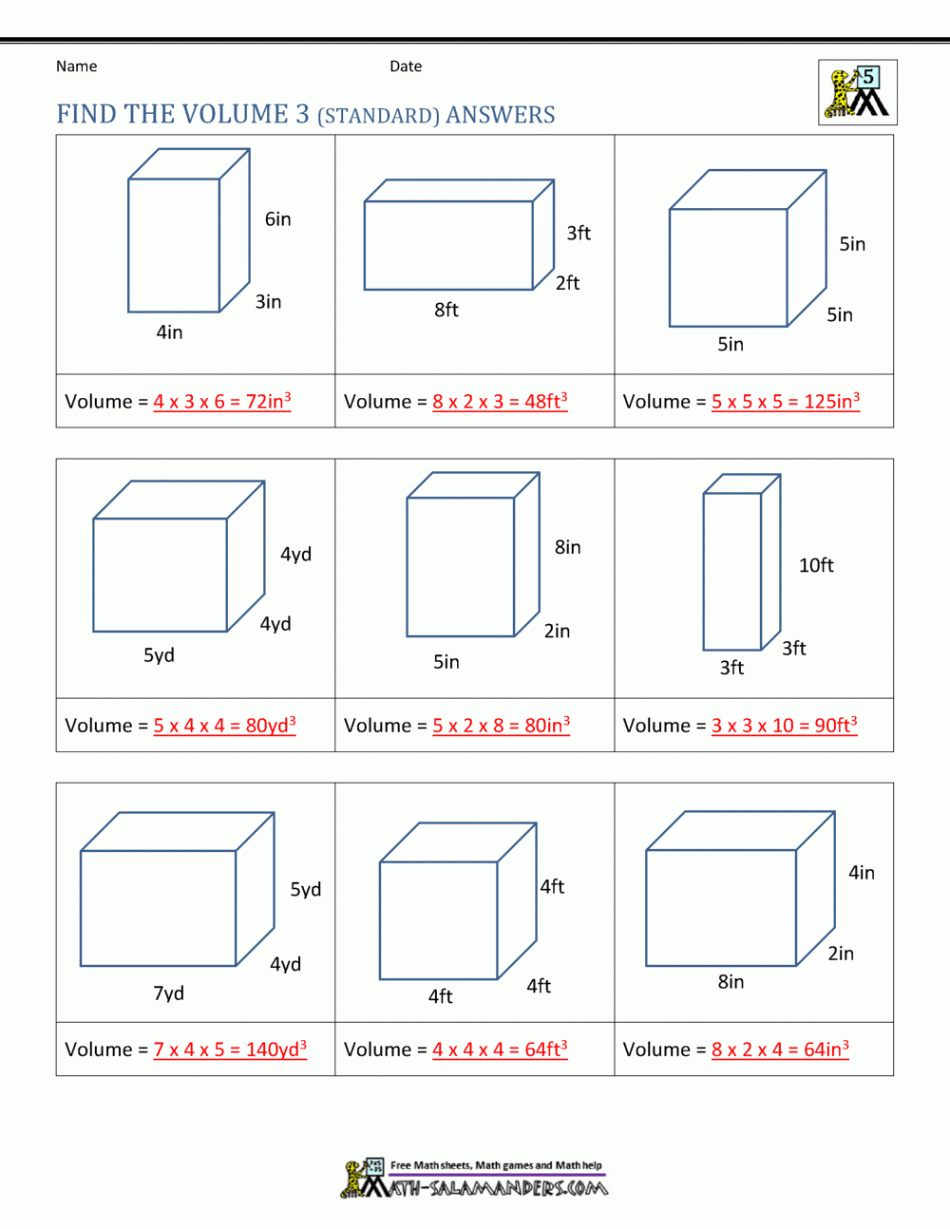 th Grade Volume Worksheets