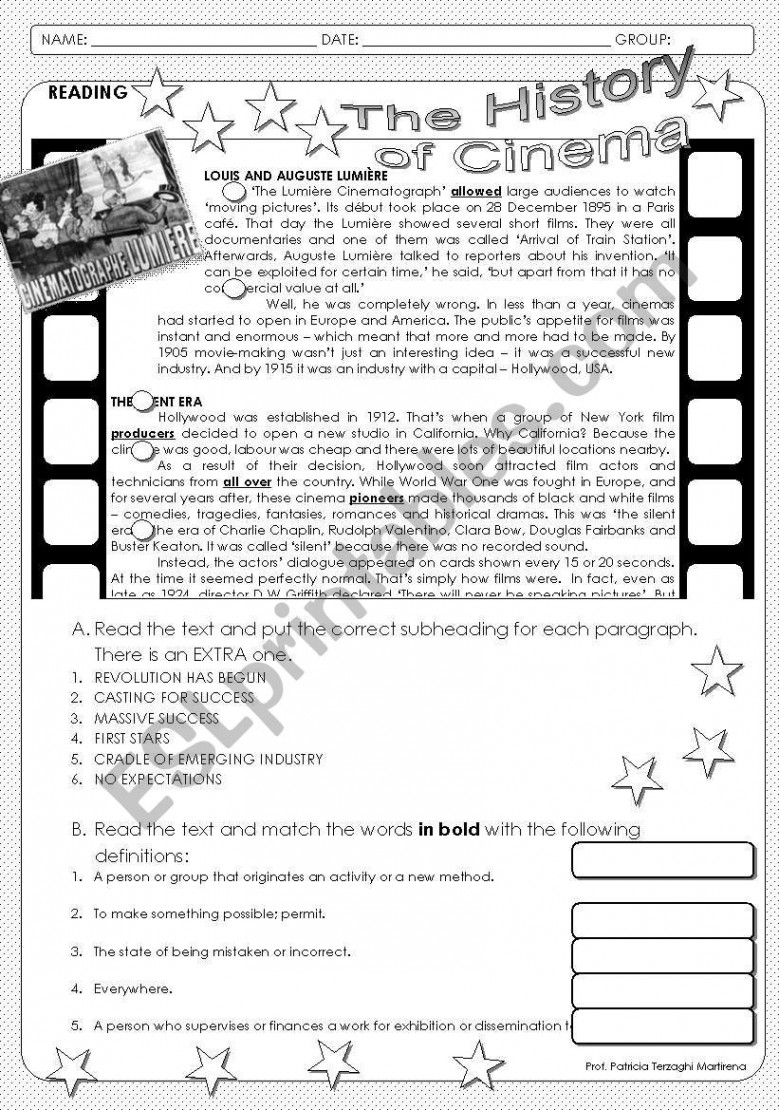 The History of Cinema - ESL worksheet by tricia