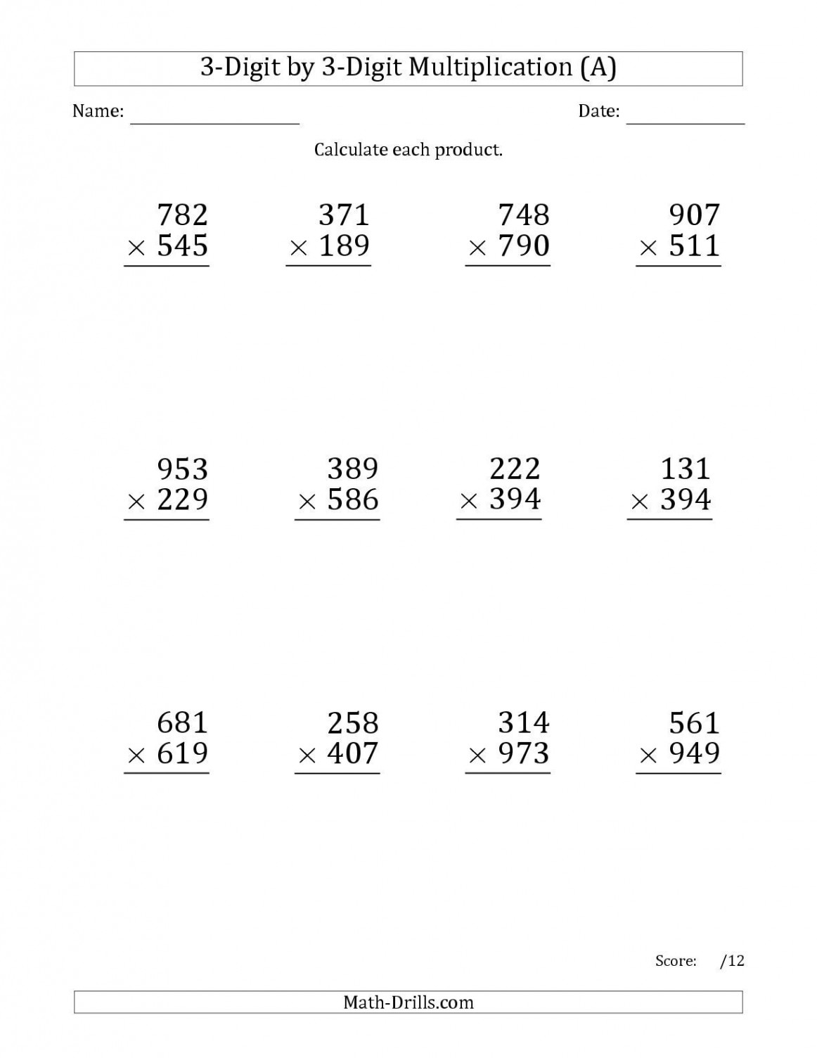 The Multiplying -Digit by -Digit Numbers (Large Print) (A) math