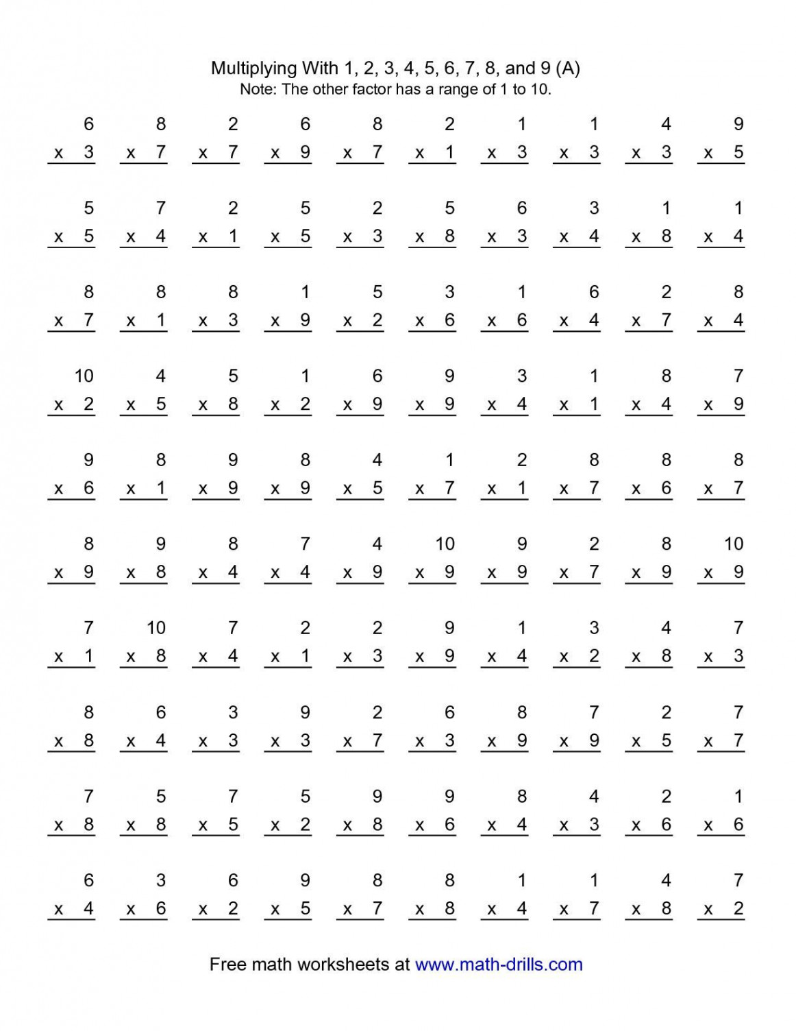 The  Vertical Questions -- Multiplication Facts -- - by -0