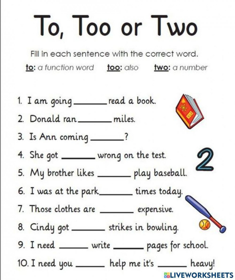 To, too, two interactive worksheet  Live Worksheets