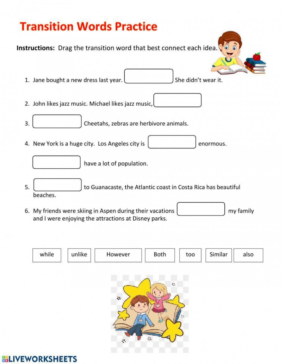 Transition words worksheet  Live Worksheets